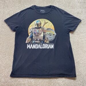 Star Wars Shirt Boys Large Black‎ The Mandalorian Grogu Graphic Tee